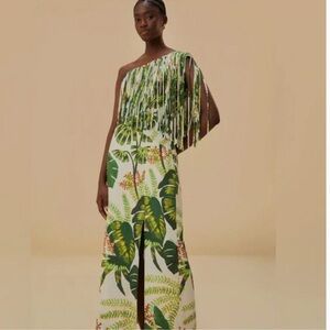 Farm Rio Tropical Forest Fringed Midi Dress